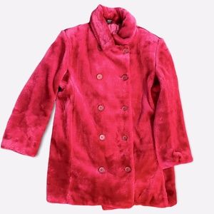 Vintage Virginia Slims Wear Red Plush Faux Fur Coat Size M